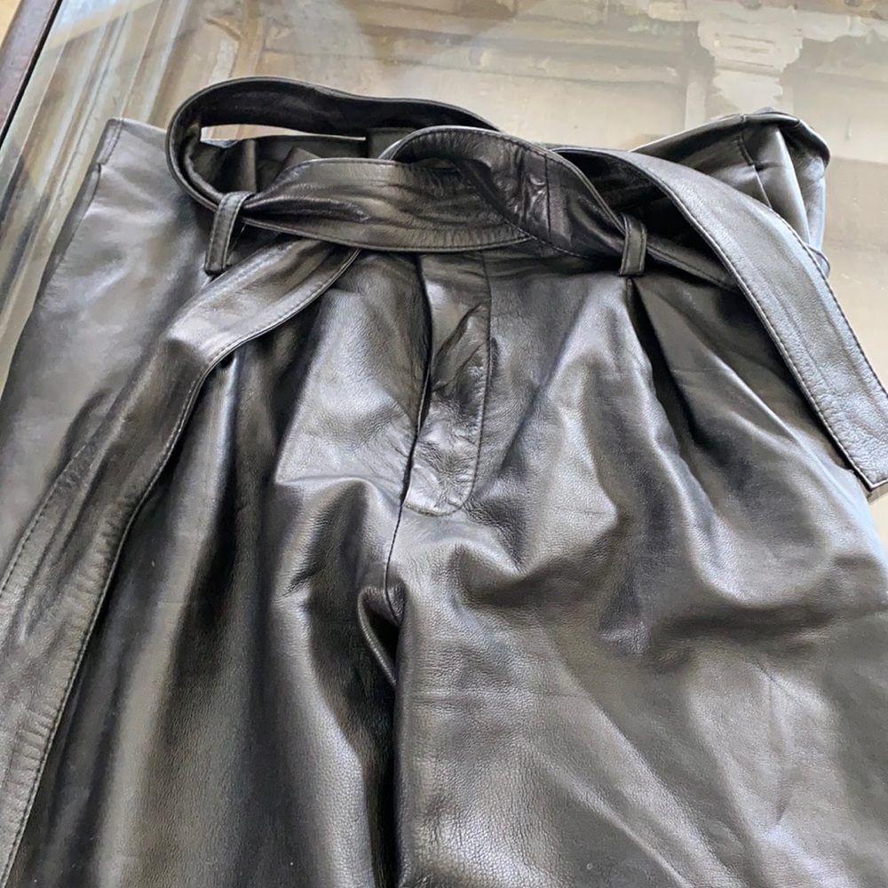 Black leather pants with matching belt
